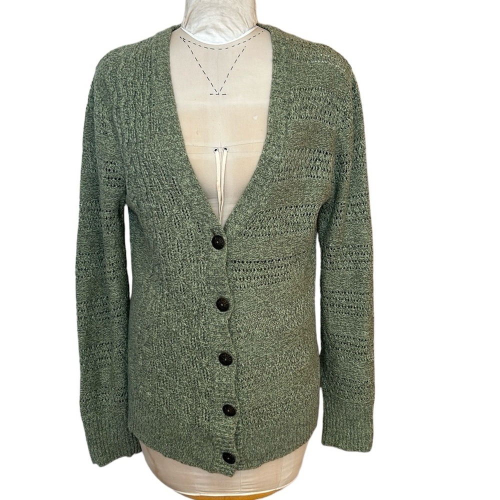 Vintage Susan Bristol Women's Wool Blend Green Cable Knit Cardigan Sweater L